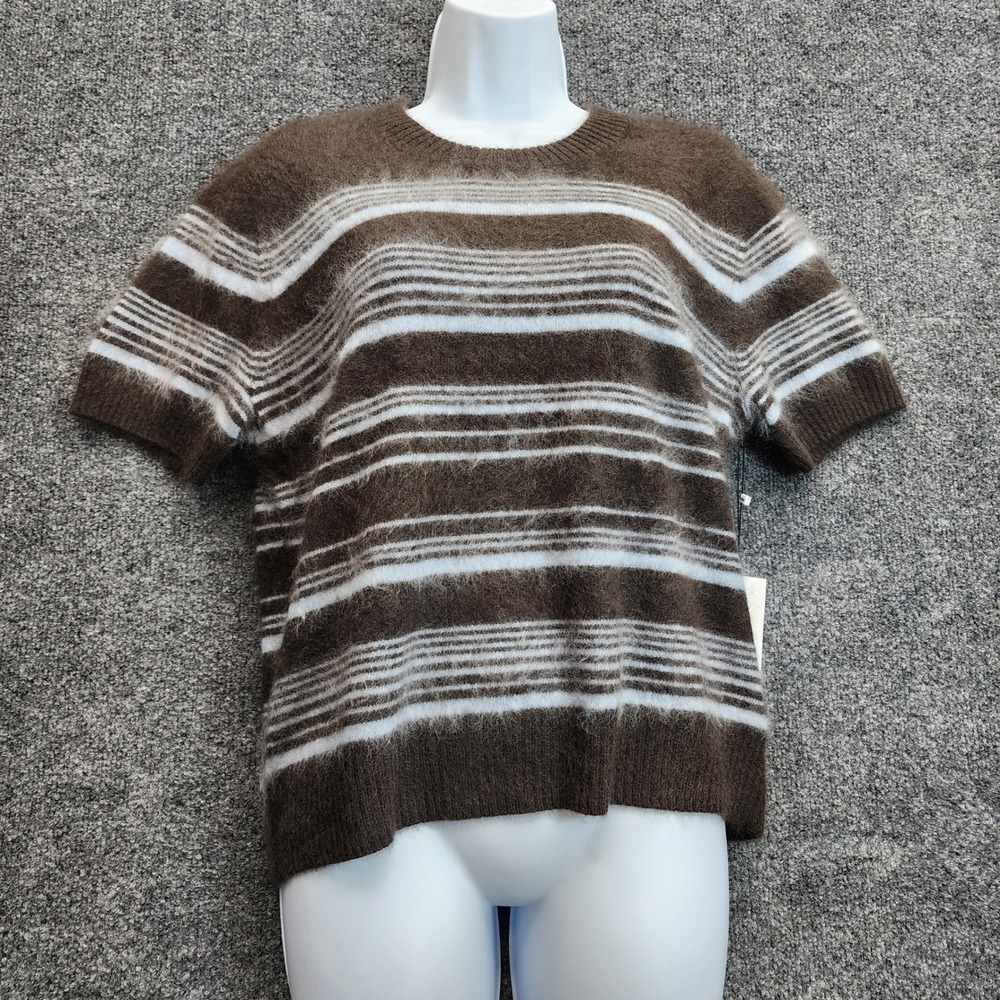 NWT Jason Wu Women's M 100% Cashmere Striped Fuzzy Short Sleeve Sweater